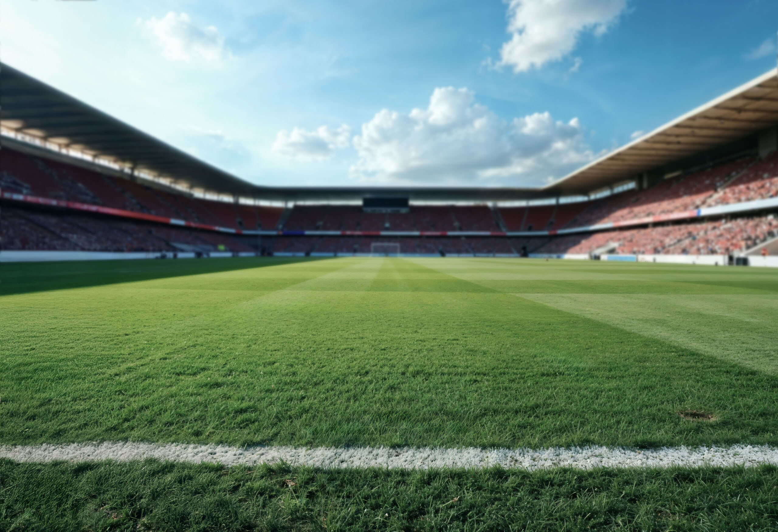 Campo de fútbol iluminado por el sol en un estadio